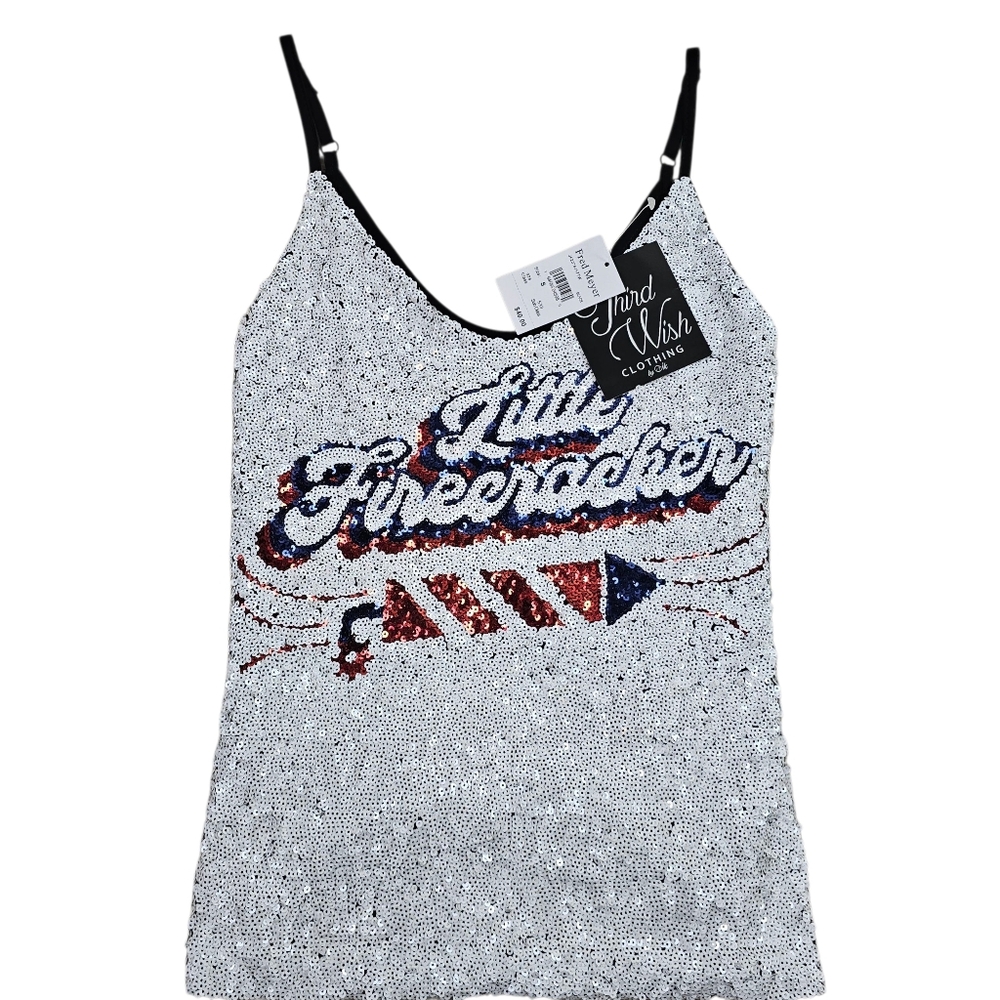 Fred Meyer July Fourth Patriotic Sequined Tank Camisole Top In Small NWT